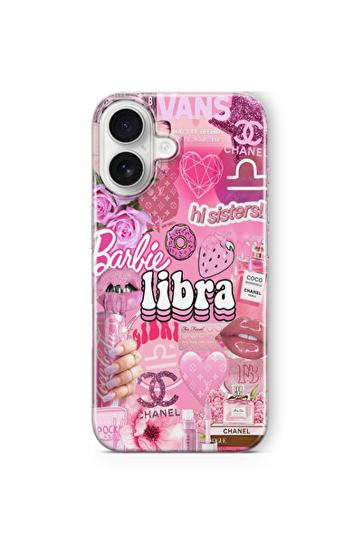 Space Star iPhone 16 Plus Uyumlu Terazi Burcu Kolaj Tasarım Baskılı Şeffaf Kılıf