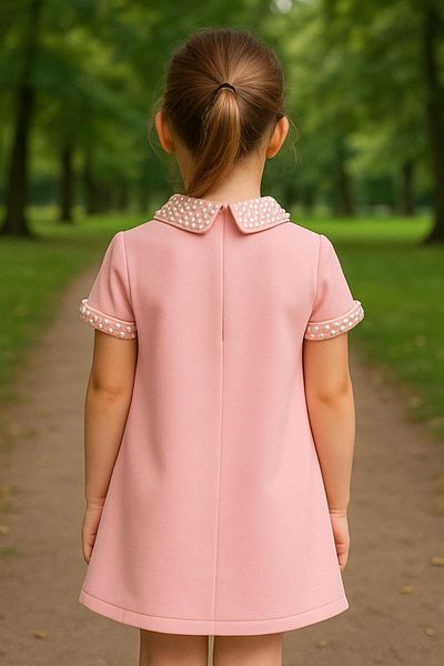 Hilal Akıncı Kids Κοντομάνικο φόρεμα για κορίτσια με γιακά και μανίκια με πέτρες