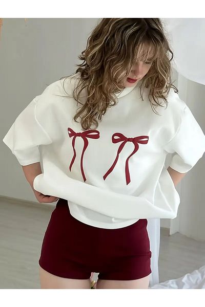 DEEFWEAR Tricou oversize unisex cu detaliu panglică în stil Kawai