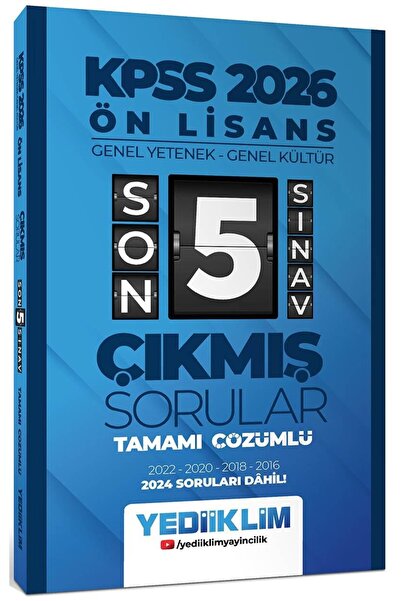 Yediiklim Yayınları 2026 Ön Lisans GY-GK Tamamı Çözümlü Son 5 Sınav Çıkmış So...