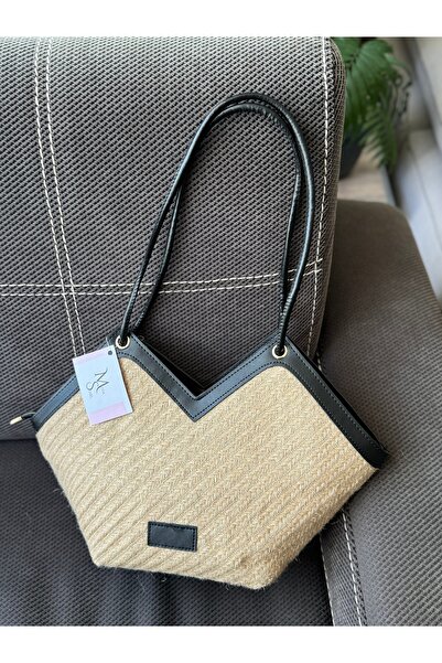 Moda Sekiz Hasır Detay Aksesuarlı Kadın El ve Omuz Çanta