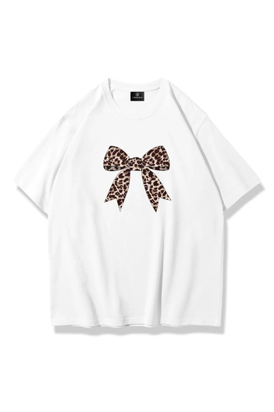 npLStore Унісекс великий розмір леопардовий принт з стрічкою Oversize 100% бавовна футболка