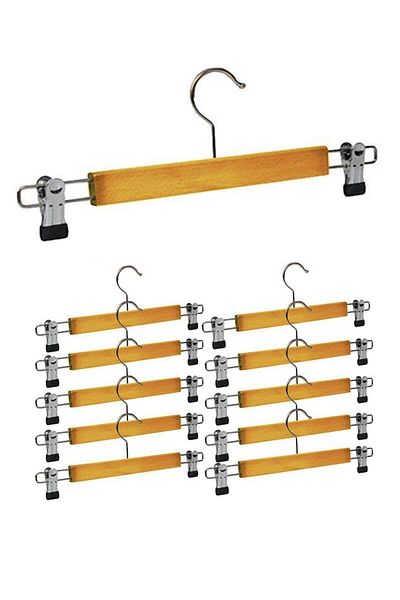 BALSA 10 Pieces - Clothes Hanger Wooden Hanger Skirt Hanger with Latch Fma451867