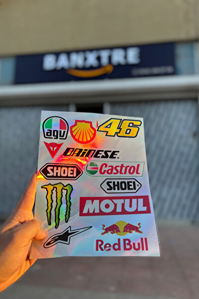 Banxtre Motor ve Kask için Sponsorlu Markalar Hologramlı A4 Sticker Pack Seri -1(11 Sticker Tek Paket)