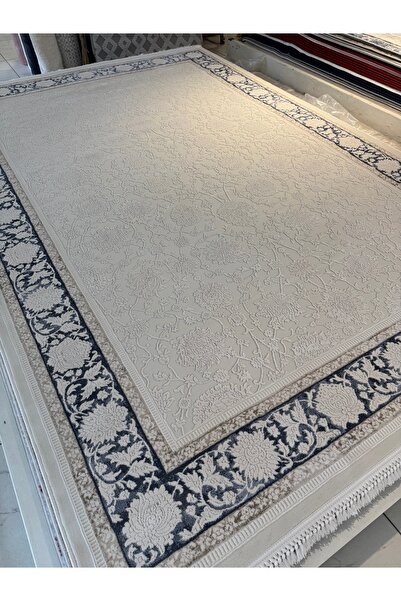 Tuğra Halı Tuğra Halı Defne DF01 Mavi Çerçeveli Krem Renk Antialerjik Halı Ha...