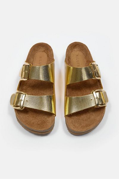 NILUFARR Papuci de damă Helosa Gold din piele naturală