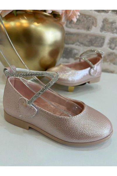 ROSE SHOES KİDS Shiny Ankle Stone Heart Velvet Soft Ballet Shoes
