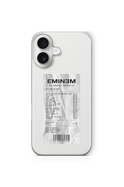 Space Star iPhone 16 Uyumlu Eminem Albüm Fişi Tasarım Baskılı Şeffaf Kılıf