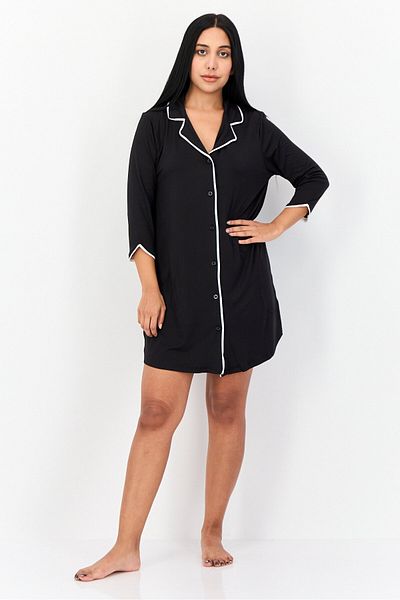 Jones of New York Women Solid 3/4 Sleeve Sleepwear Dress, Black