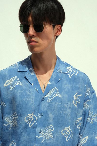 NGR Cuno Short Sleeve Patterned Shirt Blue