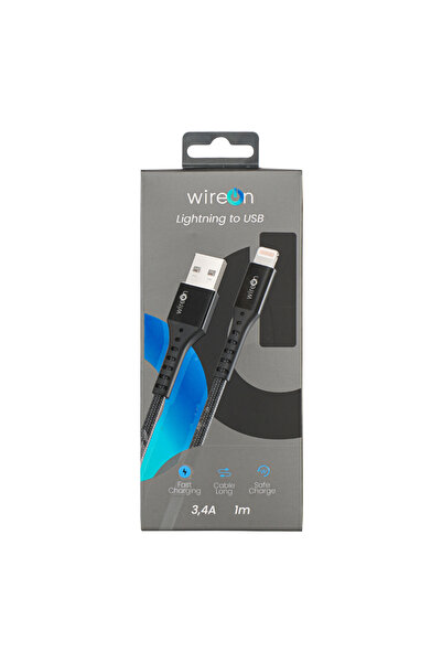 Wireon USB Iphone Lightning Siyah Örgülü Hızlı Şarj Kablosu (3.4A - 1 Metre )...