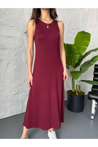 Elif Özbey Butik Rochie modal burgundy cu cusătură pe spate