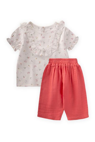 Cigit Crispy Flower Patterned Baby Set 0-3 Years Ecru