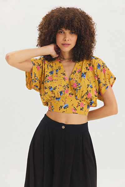 Clandestino Блузка з V-подібним вирізом і короткими рукавами, жовта