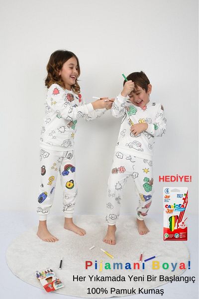 Yalçınoğlu Kids Paintable Children's Pajamas Set + Pencil I Colorful Dreams I Redesign Every Wash