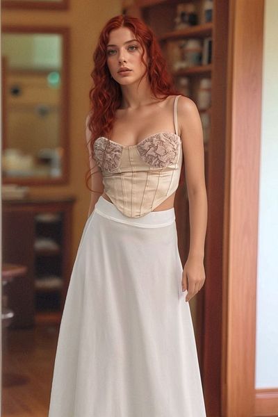 Lesa Wear Puff Scuba Flared Elastic Long Skirt