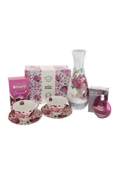 GiftExpress Women's gift set Metamorphoze roses with perfume vase and mugs