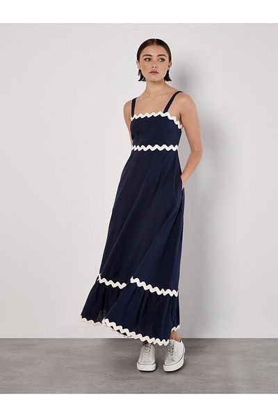 Apricot Baumwoll-midaxi-kleid Mit Ripsbandbesatz