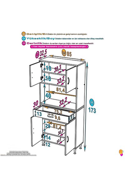 Modilayn ARDA Banyo Dolabı 85x173x32,5cm 1 çekmece 4 kapak ve 6 raflı İhtiyaca uygun kolay kurulum
