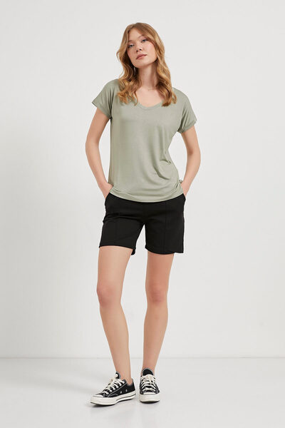 Arma Life Women's Loose Summer V-Neck Casual Viscose Green T-Shirt