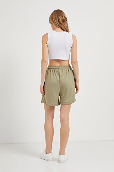 Arma Life Kadın Beli Lastikli Bol Baggy Haki Mini Şort