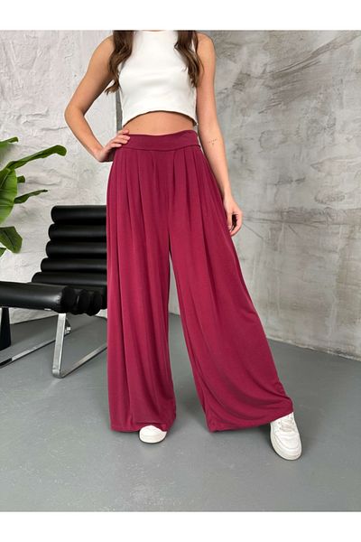 Elif Özbey Butik Burgundy Waist Pleated Modal Trousers