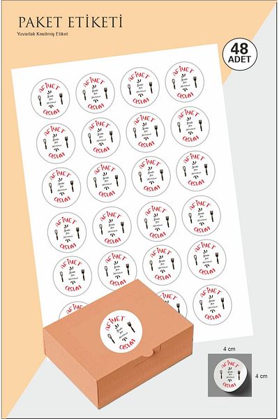 43 cici süsler organizasyon Bon Appetit Sticker Sticker Tag 48 Pieces 4X4 cm