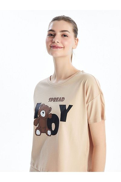 LC Waikiki Crew Neck Printed Short Sleeve Women's Pajamas Set with Shorts