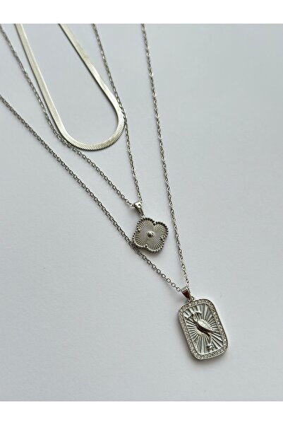 mibrillo الصلب الفضة اللون الوفرة والحظ قلادة ثلاثية قلادة