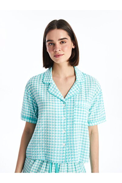 LC Waikiki Shirt Collar Patterned Short Sleeve Women's Pajamas Set with Shorts