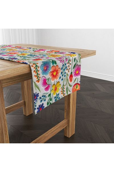Filamente Digital Printed Runner - Spring Flower Pattern - Embroidery Look - 140X40 cm