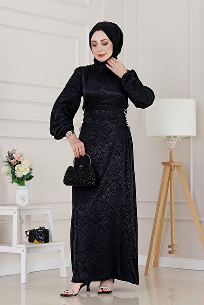 Sevitli Βραδινό φόρεμα Buse Side Lace-Up Satin-Μαύρο