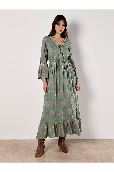 Apricot Metallisches Paisley Boho Maxikleid