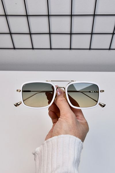 LOOKUP NEW 58 Ekartman Green White Metal Square Rectangle Women Unisex Men Uv400 Protection Sunglasses