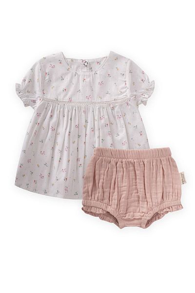 Cigit Crispy Floral Patterned Shorts Set 0-3 Years Off White