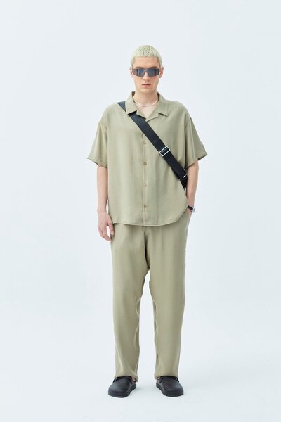 VAMOSCLO Basic Oversize Linen Suit Khaki