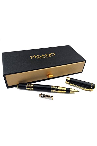PİGADO İşlemeli İsme Kişiye Özel Roller Kalem Atatürk İmzası Rozet Seti