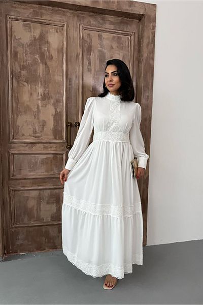 Neşeli Butik Women Crepe Fabric Lace Detailed Lining Dress Nbms2533