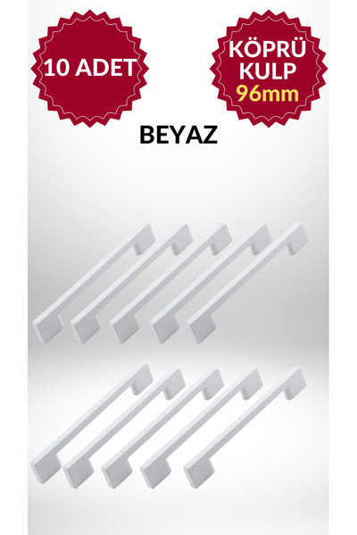 MKLAKS Köprü Plastik 192Mm Beyaz Mobilya Çekmece Kulp Dolap 10'lu Paket – Day...