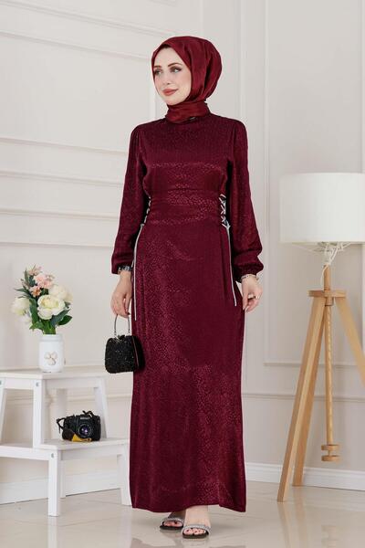 Sevitli Βραδινό φόρεμα Buse Side Lace-Up Satin-Βουργουνδία