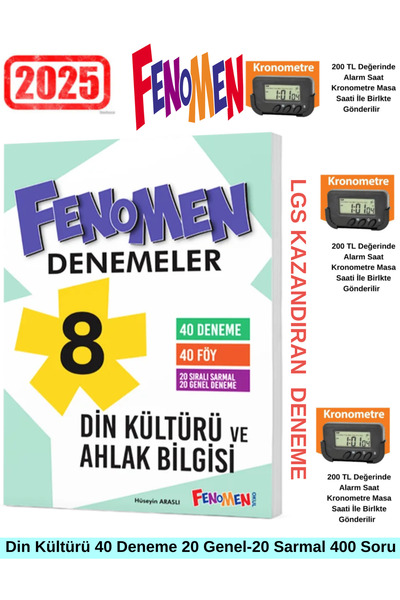 Fenomen Yayıncılık 2025 8.sınıf Din Kültürü 40 Adet Deneme (20 SARMAL-20 GENEL)400 Soru (HEDİYELİDİR)