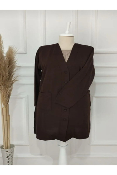 Nacar Kadın uzun penye düğmeli tunik hırka