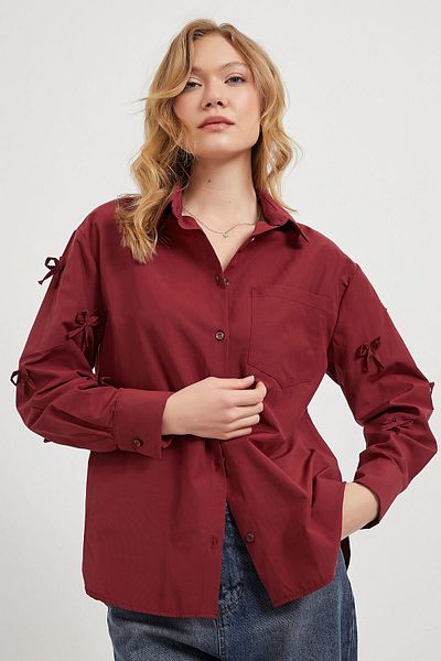Arma Life Cămașă oversize de damă, roșu Claret, cu buzunare cu fundă