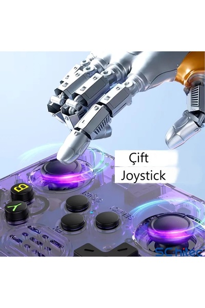 TECHNOMEN 3.5 Inç OTG Çıkışlı Taşınabilir Retro Oyun Konsolu 15000+ Oyunlu El Atari Şeffaf Mor R36S