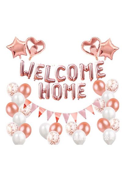 OEM WELCOME HOME foil and latex balloon set, 24 pieces, 20 latex balloons, 4 foil star balloons, 1 set