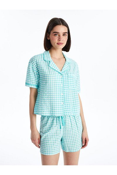 LC Waikiki Shirt Collar Patterned Short Sleeve Women's Pajamas Set with Shorts
