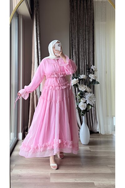MISEY BOUTIQUE FIRFIR DETAYLI ŞİFON ABİYE ELBİSE