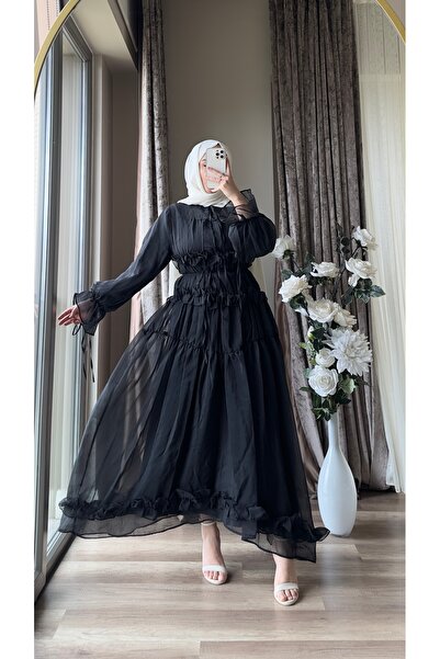 MISEY BOUTIQUE FIRFIR DETAYLI ŞİFON ABİYE ELBİSE