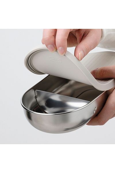 IKEA HALVVARM Food container w lid and divider, stainless steel/beige, 0.7 l