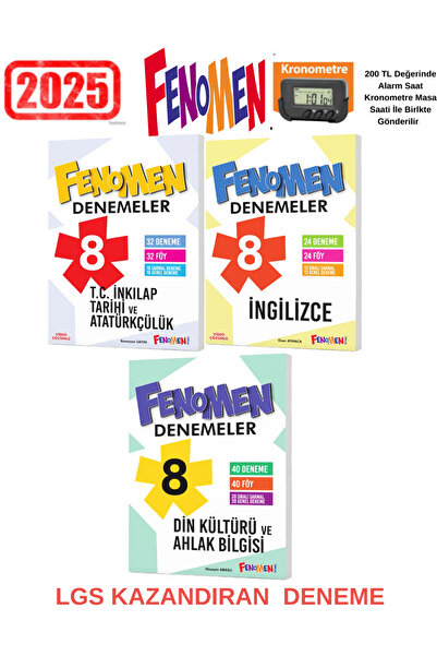 Fenomen Yayıncılık 2025 8.Sınıf T.C İnkılap Tarihi 32-İngilizce 24-Din Kültür...